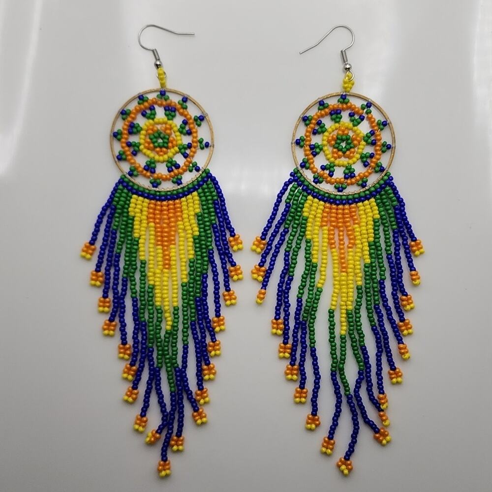 Beaded Mandala Boho Dangle Earrings - Picture 3 of 4